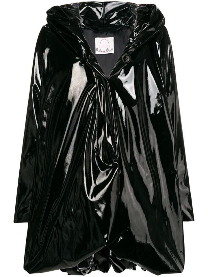 Romeo Gigli X Eggs Glossy Hooded Coat - Black