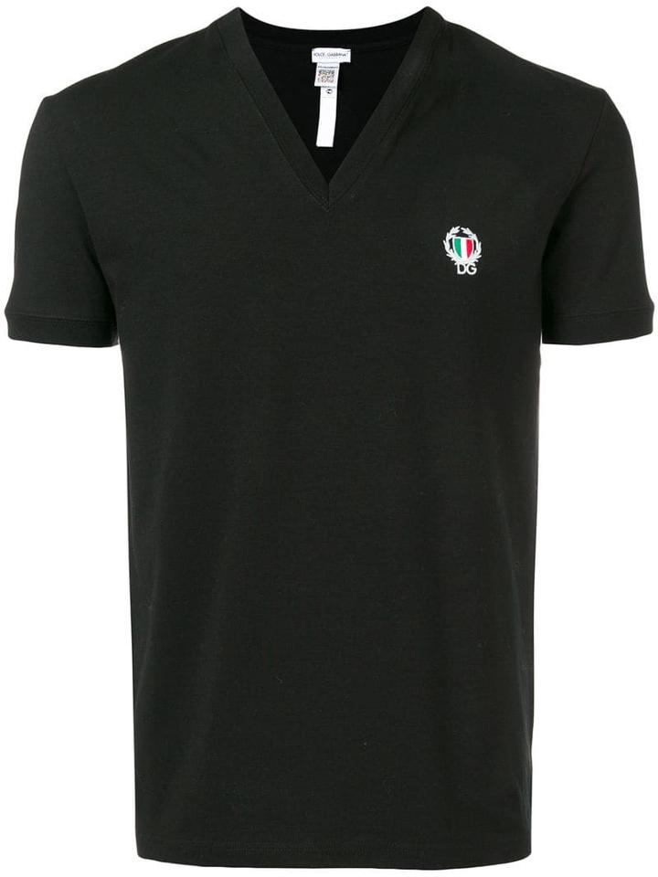 Dolce & Gabbana Flag Embroidered T-shirt - Black
