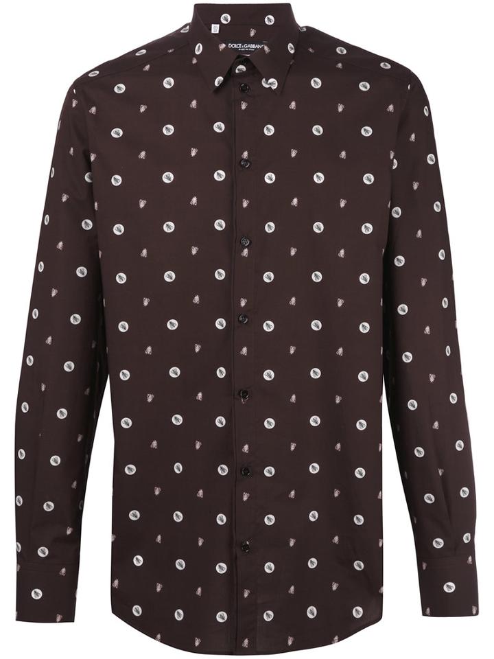 Dolce & Gabbana Bee Print Shirt, Men's, Size: 40, Brown, Cotton