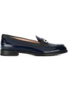 Tod S Logo Plaque Loafers, Women's, Size: 36, Blue, Leather/patent Leather/rubber