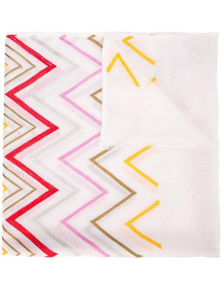 Janavi Airy Chevron Cashmere Scarf - White