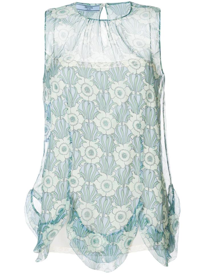 Prada Floral-print Cutout Top - Multicolour