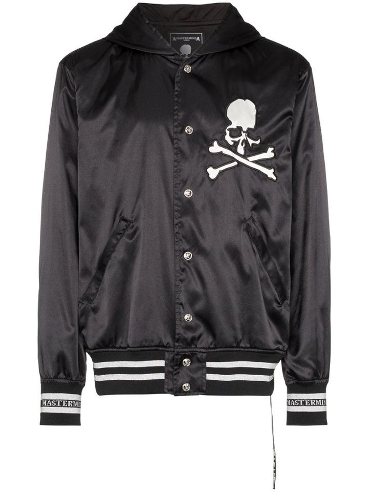 Mastermind Japan Hooded Varsity Embroidered Jacket - Black