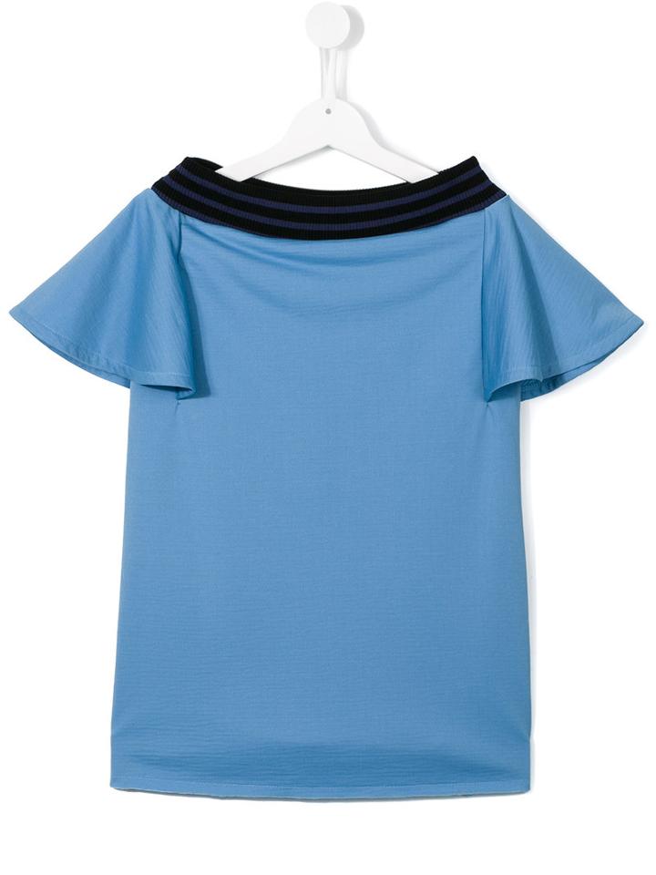 Andorine - Ribbed Stripe Trim Dress - Kids - Cotton/polyamide/polyester - 2 Yrs, Blue