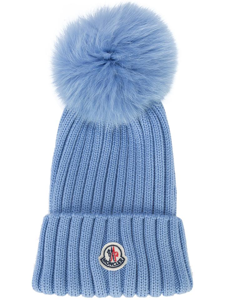 Moncler Logo Patch Beanie Hat - Blue