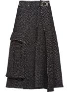 Prada Herringbone High-waisted Skirt - Grey