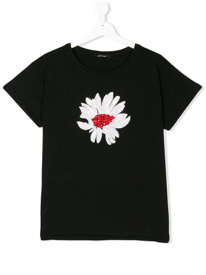 Monnalisa Jakioo Embellished Floral Print T-shirt - Black