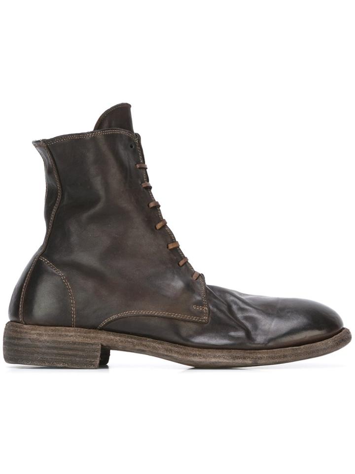 Guidi Distressed Lace-up Boots - Brown