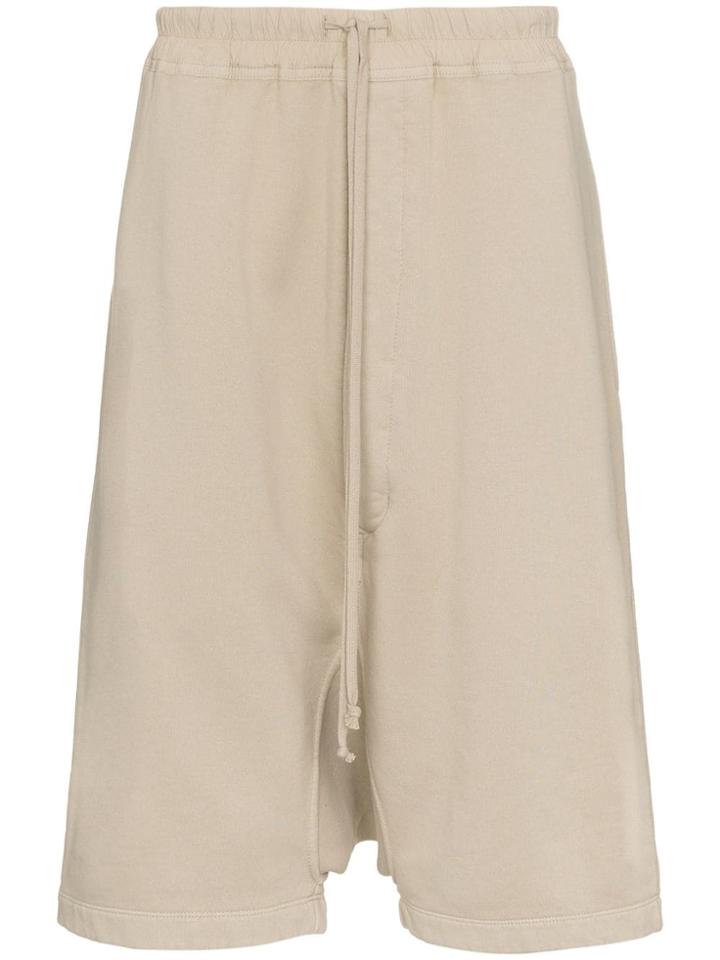 Rick Owens Drkshdw Beige Drop-crotch Cropped Cotton Shorts -
