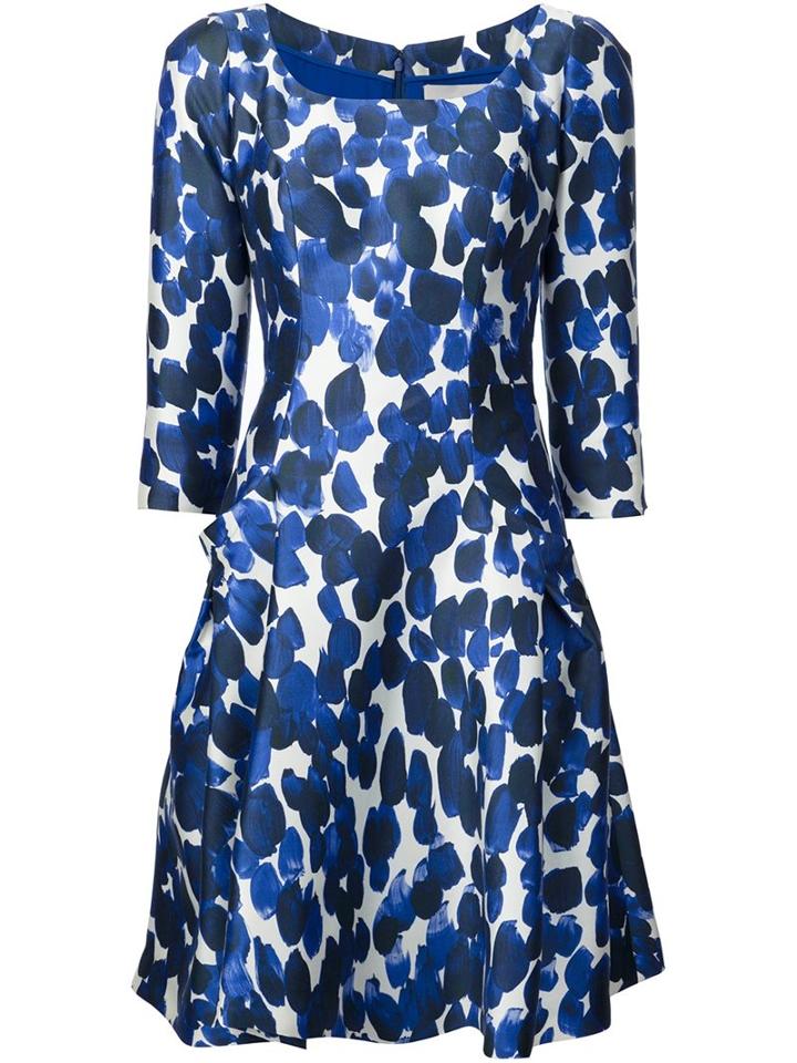 Carolina Herrera Scoop Neck Printed Dress, Women's, Size: 6, Blue, Silk/wool