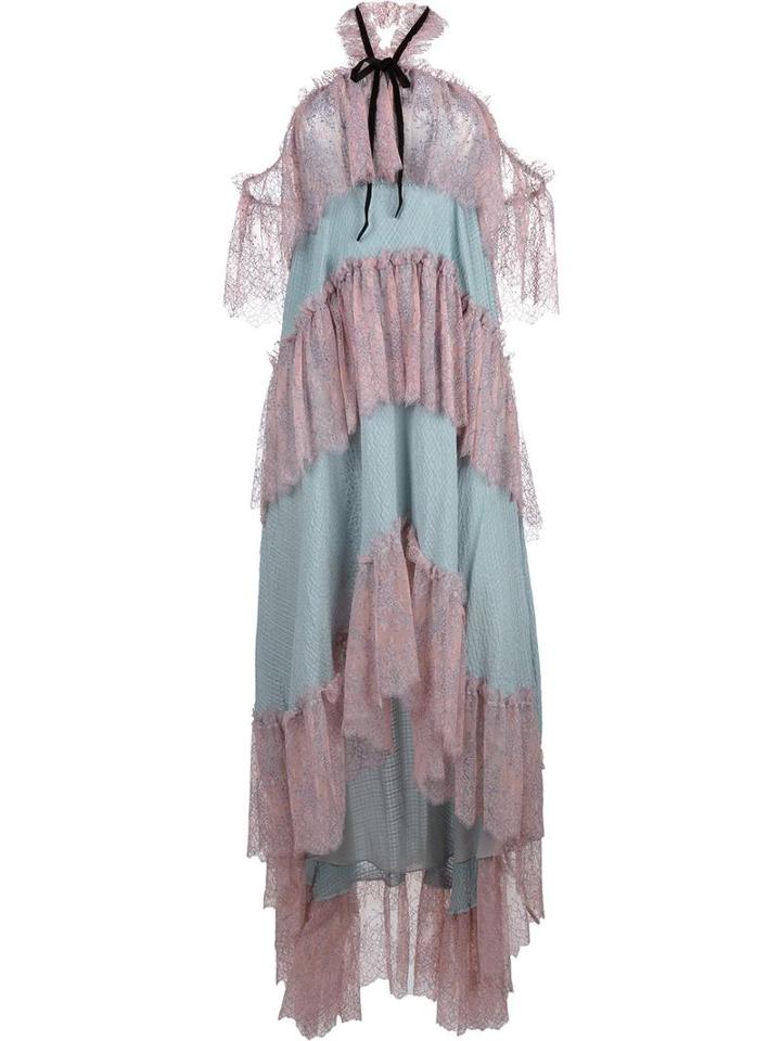 Philosophy Di Lorenzo Serafini Halterneck Layered Dress, Women's, Size: 40, Pink/purple, Silk/polyamide/polyester