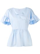 Vivetta - Frill-trim Blouse - Women - Cotton - 40, Blue, Cotton