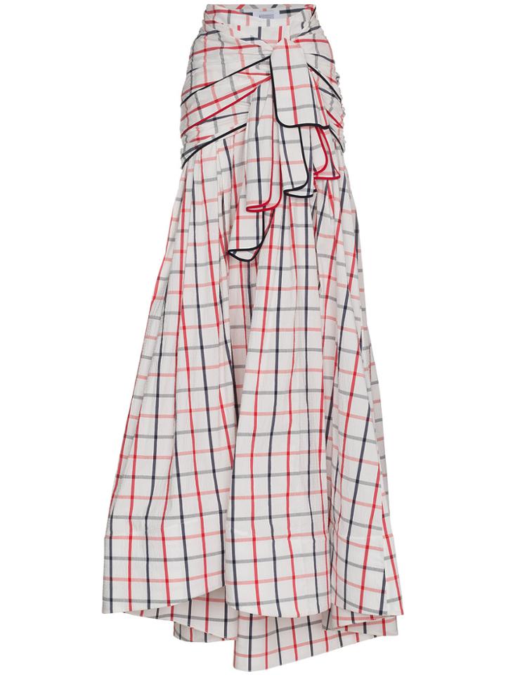 Rosie Assoulin Tri Tie Checked Maxi Skirt - White