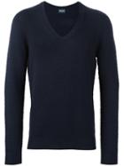 Drumohr V-neck Jumper, Men's, Size: 54, Blue, Merino