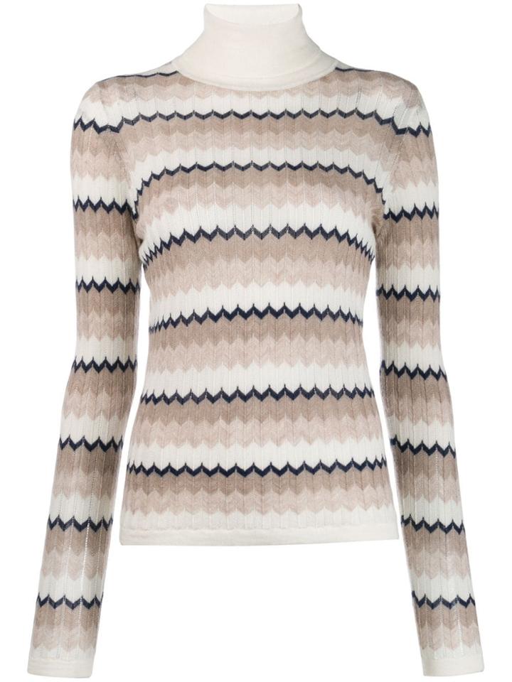 N.peal Wave Stripe Roll Neck Jumper - Neutrals