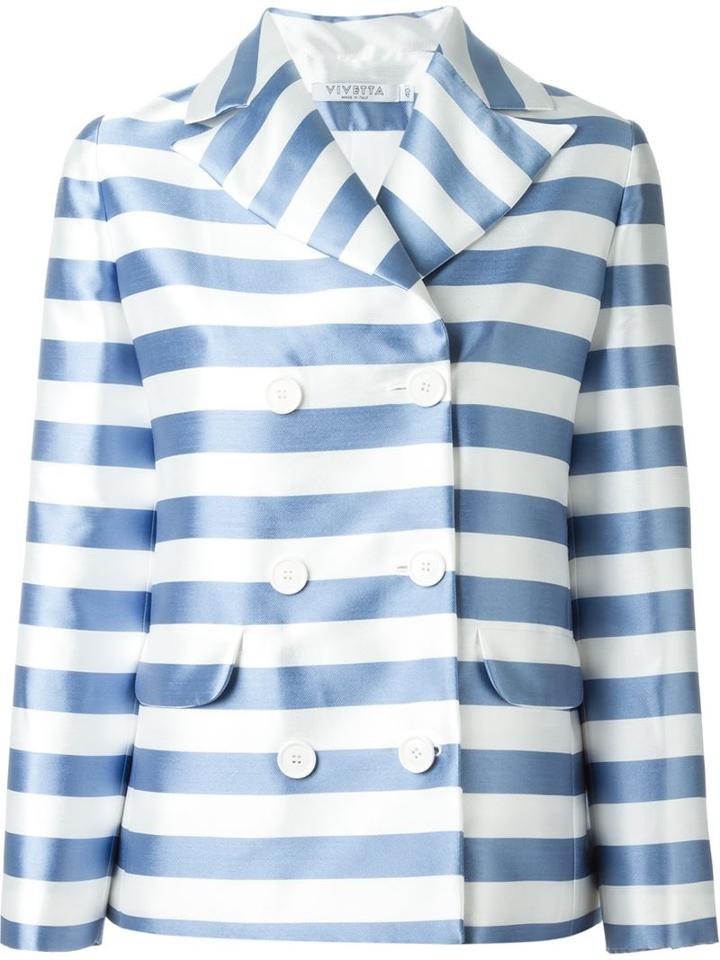 Vivetta Striped Blazer, Women's, Size: 44, Blue, Silk/cotton/polyester/spandex/elastane