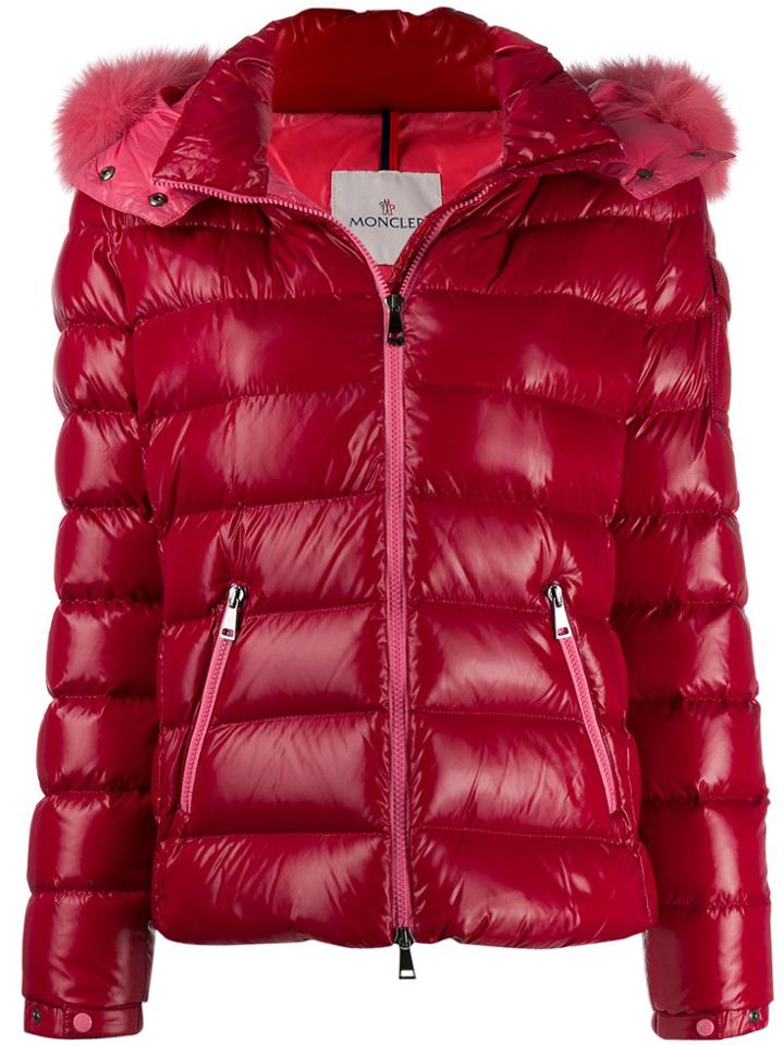 Moncler Down Jacket With Fur Trim - Red