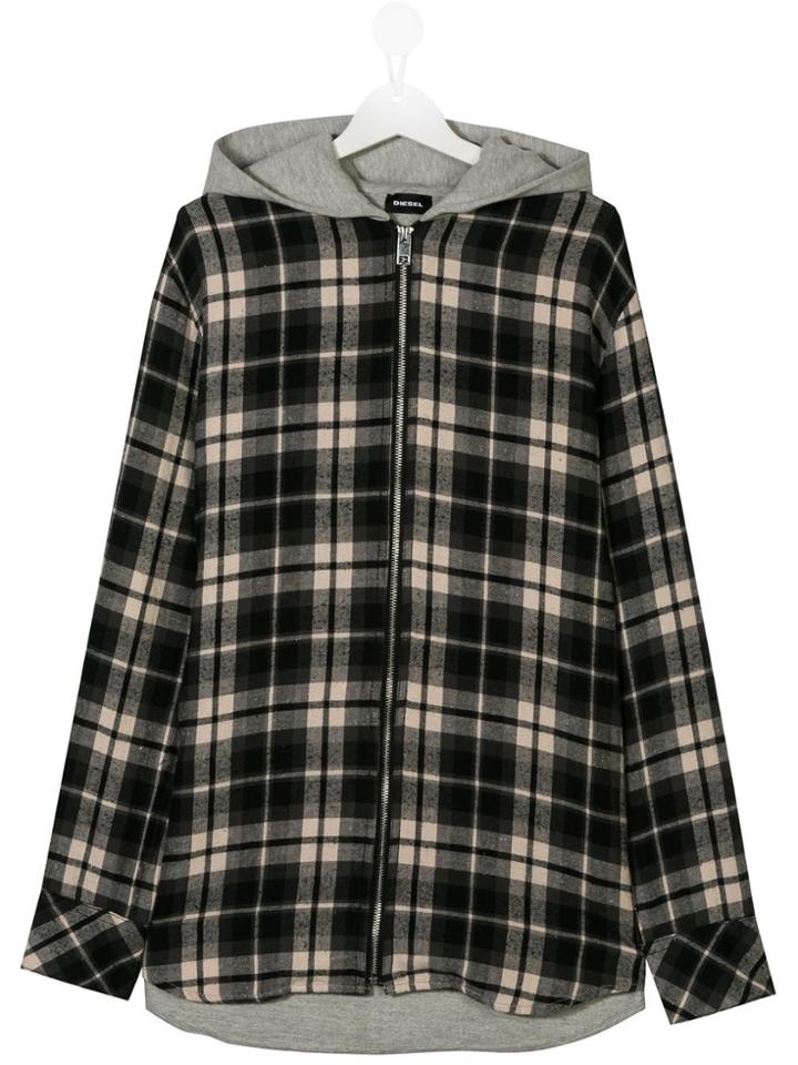 Diesel Kids Zipped Plaid Hoodie - Black