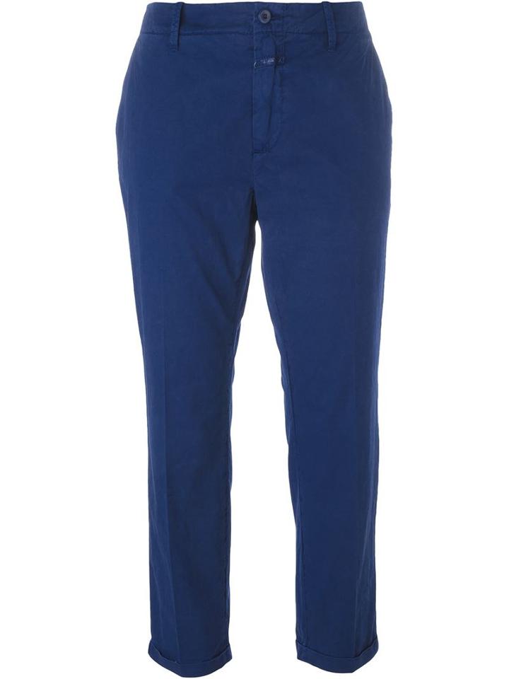 Closed Turn-up Hem Cropped Trousers, Women's, Size: 26, Blue, Cotton