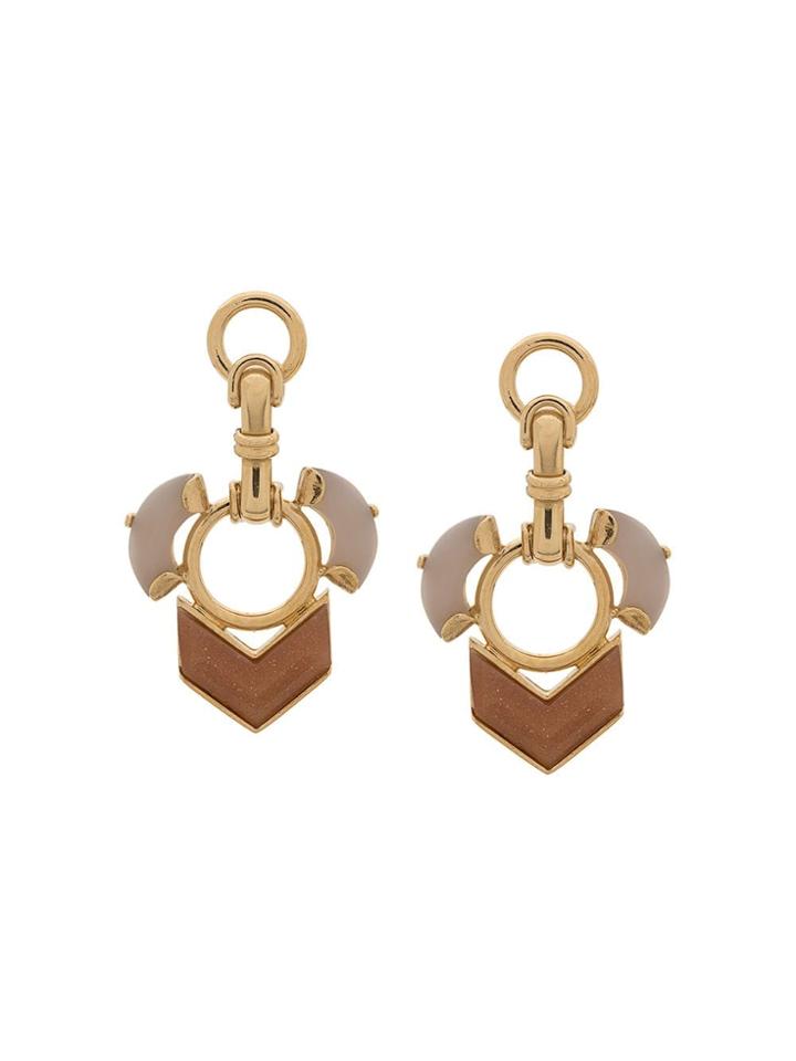 Wouters & Hendrix Sunstone And Grey Agate Earrings - Gold