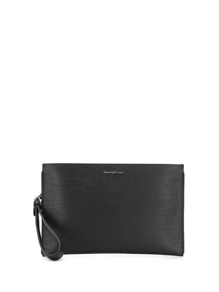 Ermenegildo Zegna Logo Plaque Clutch Bag - Black