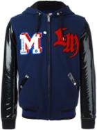 Love Moschino Patch Detailing Hooded Bomber Jacket, Men's, Size: 48, Blue, Cotton/polyamide/wool