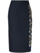No21 Floral Embroidery Midi Skirt - Blue