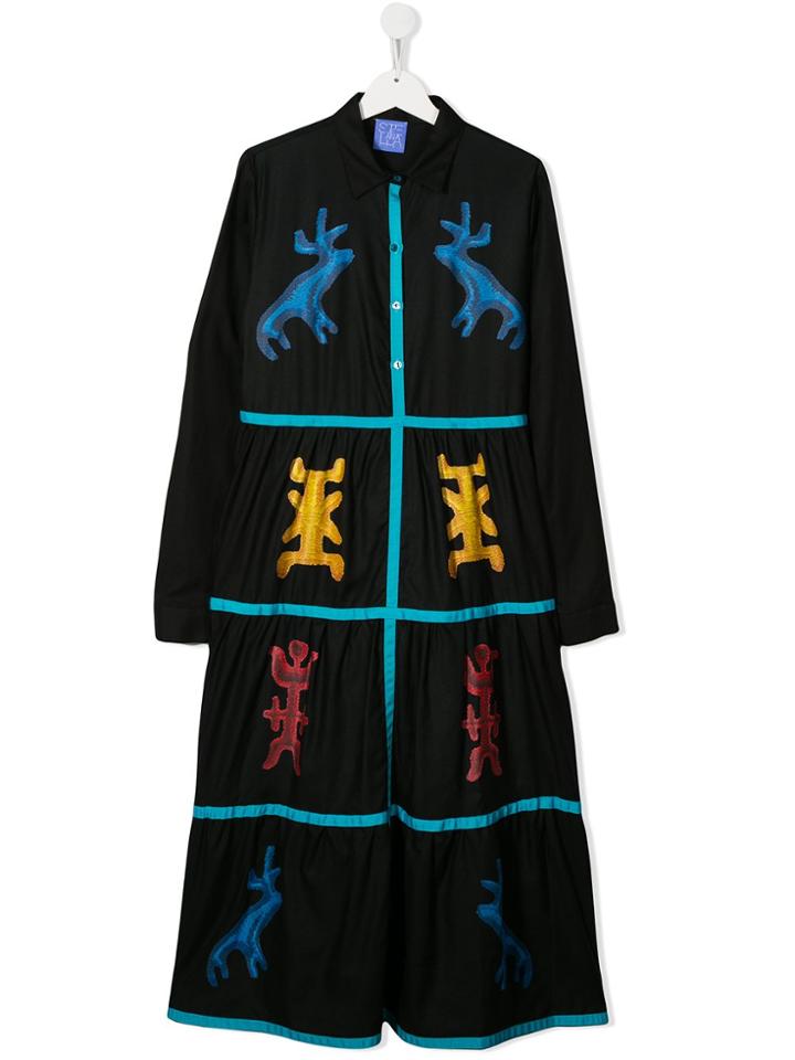 Stella Jean Kids Teen Geometric Print Shirt Dress - Black