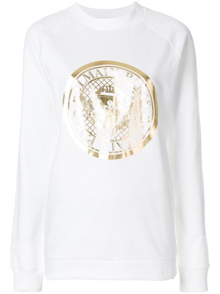 Balmain Medallion Logo Printed Sweatshirt - White