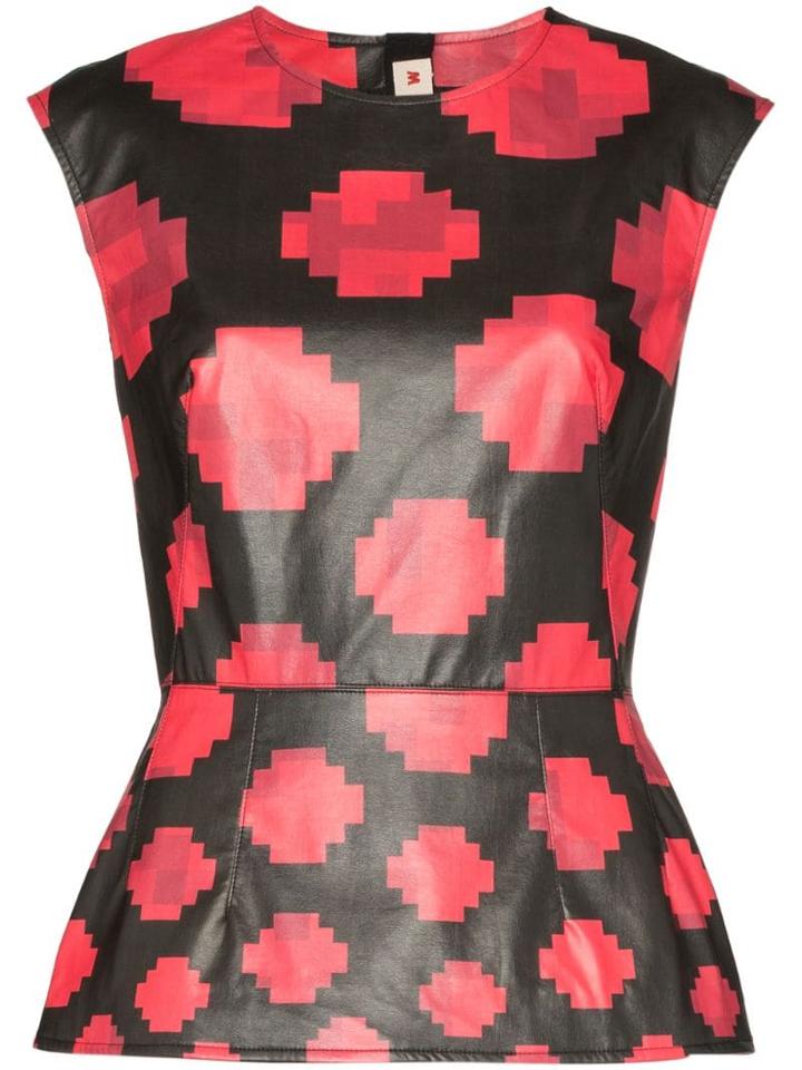 Marni Pixel Print Faux Leather Top - Black