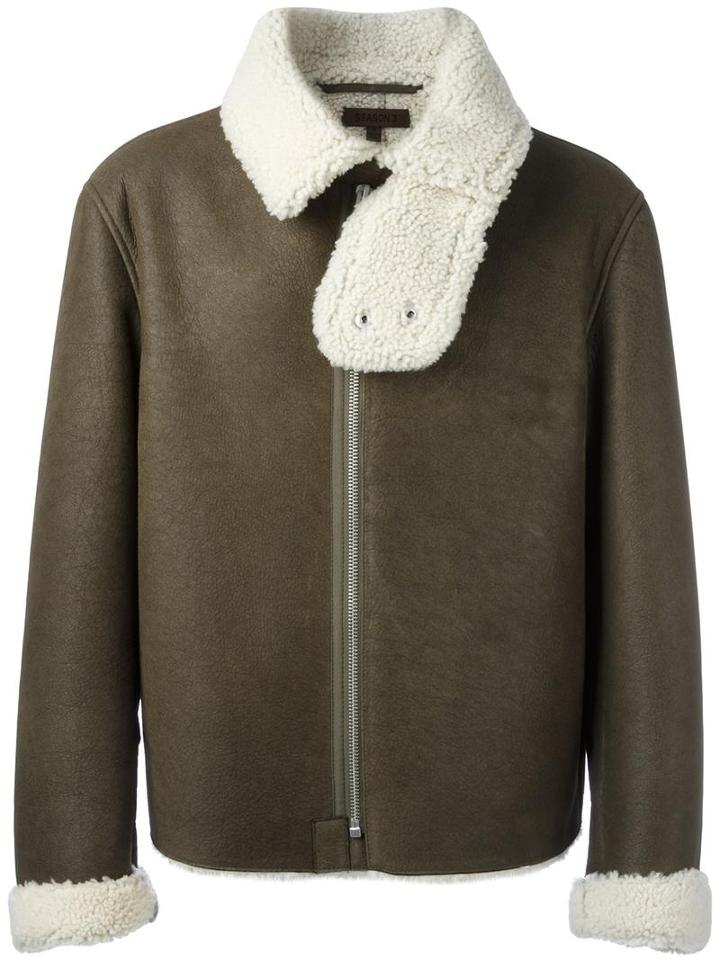 Yeezy Collar Detailing Zipped Jacket, Men's, Size: Medium, Green, Sheep Skin/shearling
