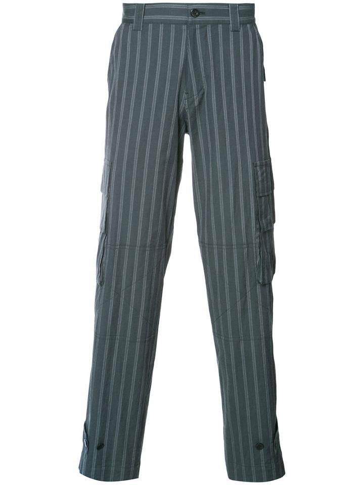 Undercover Cargo Pocket Striped Trousers, Men's, Size: 4, Blue, Cotton/polyurethane