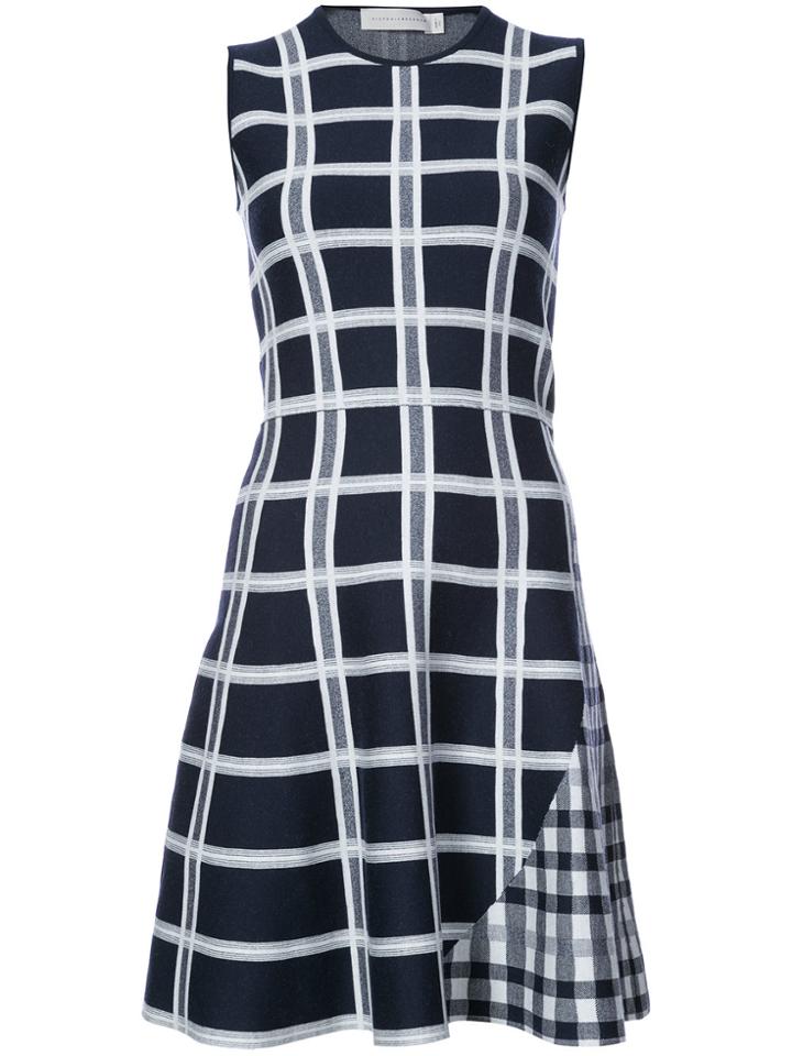 Victoria Beckham Checked Flared Dress - Blue