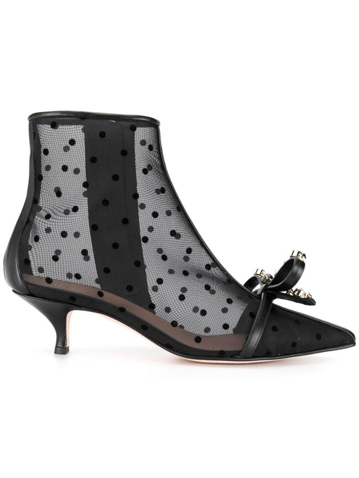 Red Valentino Red(v) Polka Dot Mesh Ankle Boots - Black