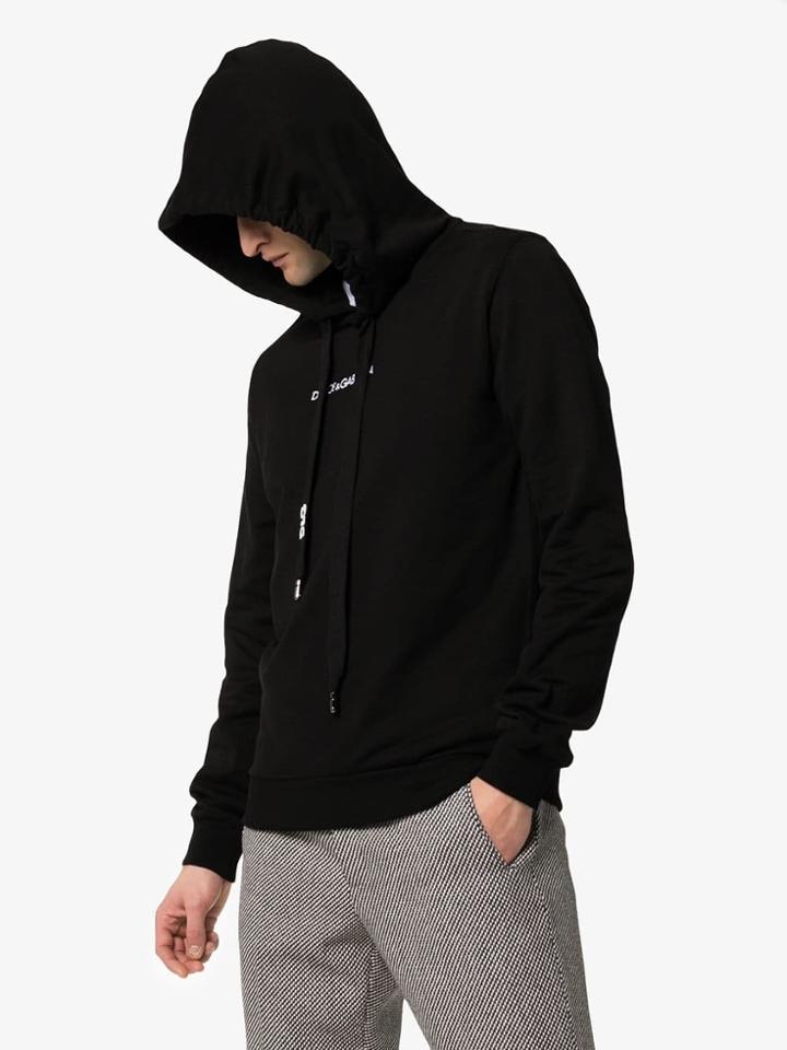 Dolce & Gabbana Logo Embroidered Hooded Jumper - Black