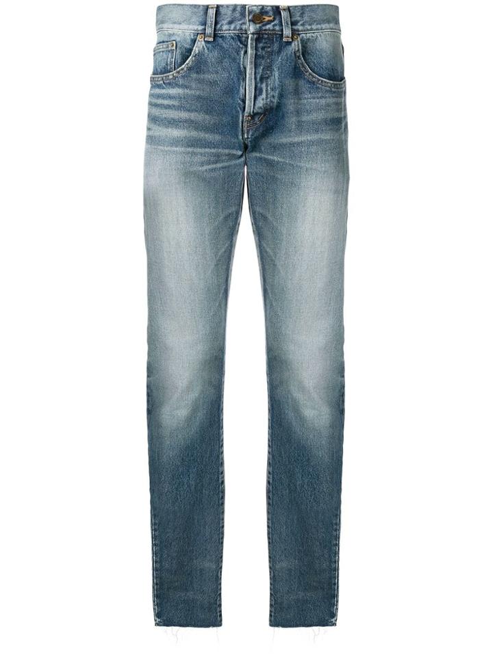 Saint Laurent Bandana Raw Edge Slim Jeans - Blue
