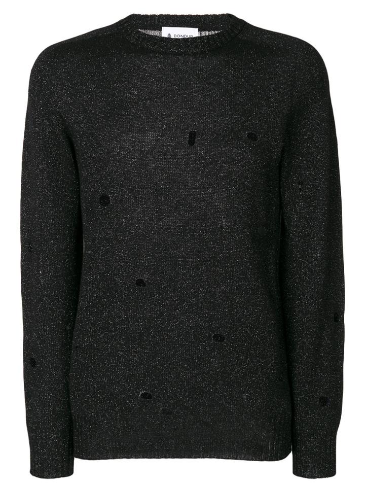 Dondup Distressed Metallic Knit Pullover - Black