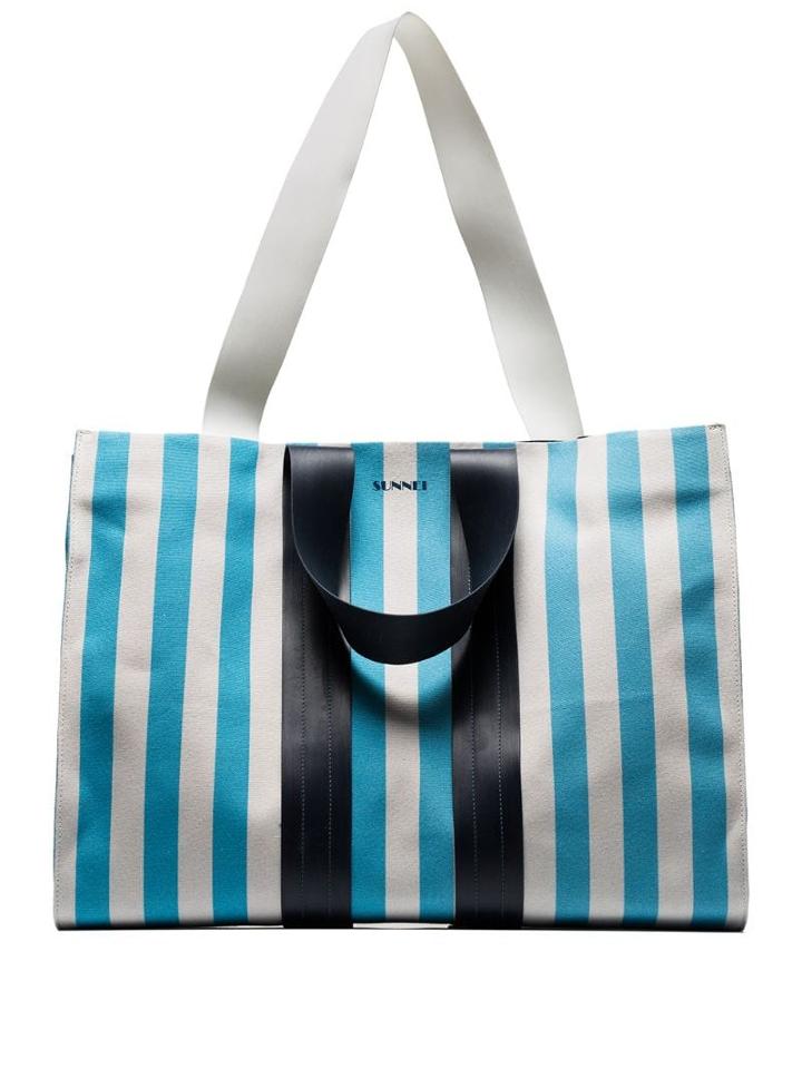 Sunnei Multicoloured Striped Oversized Tote Bag - Blue