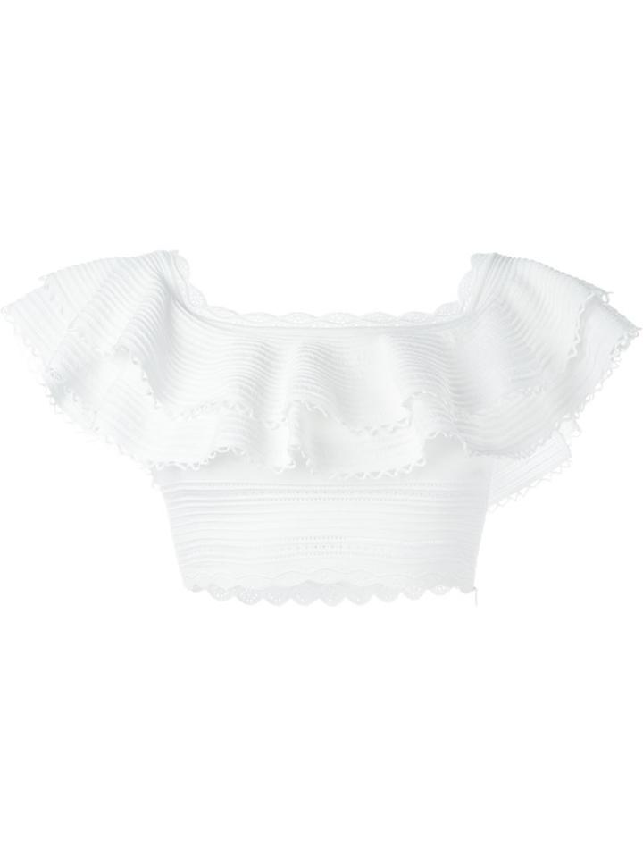 Alexander Mcqueen Frilled Cropped Top, Women's, Size: M, White, Cotton/polyamide