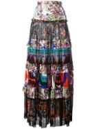 Roberto Cavalli Enchanted Garden Tiered Maxi Skirt, Women's, Size: 44, Cotton