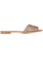 Sergio Rossi Embellished Flat Sandals, Women's, Size: 38.5, Brown, Leather/glass/calf Suede