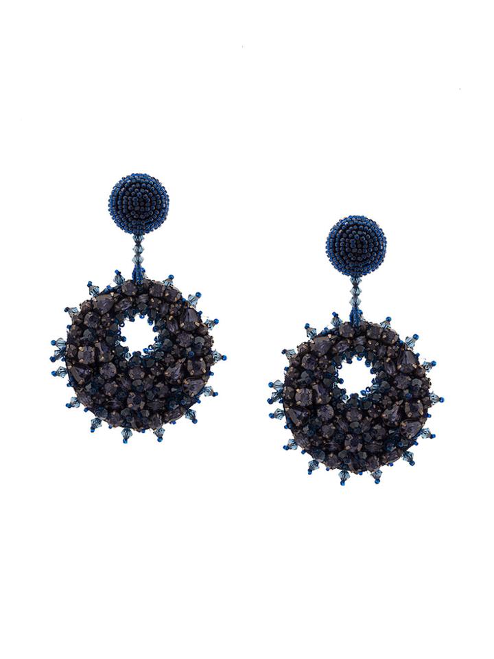 Oscar De La Renta Beaded Crystal Disk Earrings - Blue