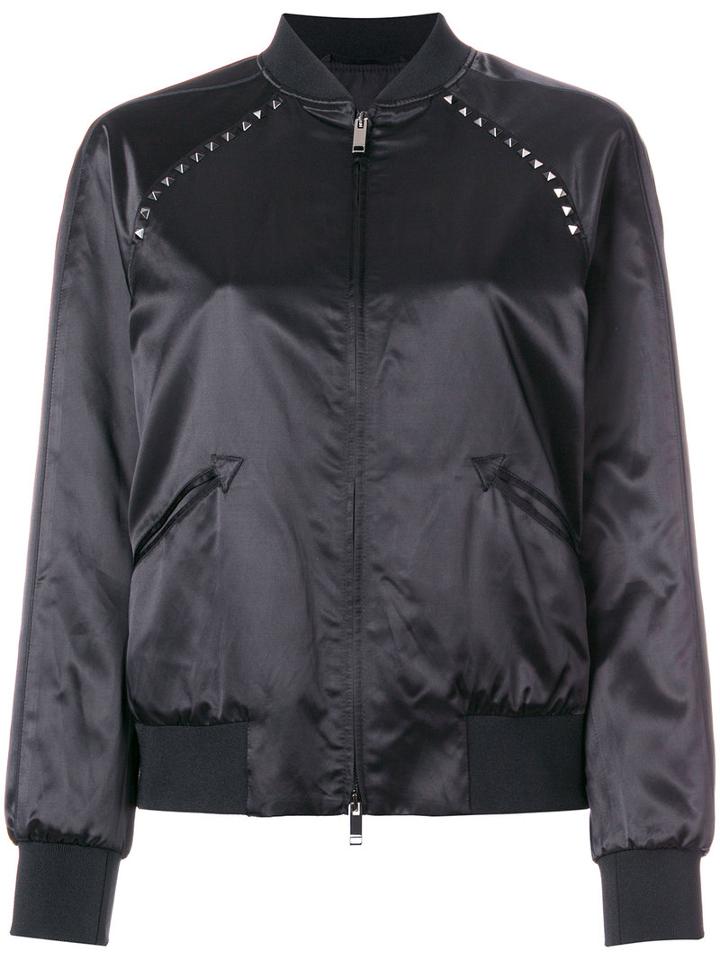 Valentino - Rockstud Untitled Bomber Jacket - Women - Cotton/linen/flax/viscose - 46, Black, Cotton/linen/flax/viscose