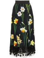 Dolce & Gabbana Floral Print Mermaid Lace Skirt - Black