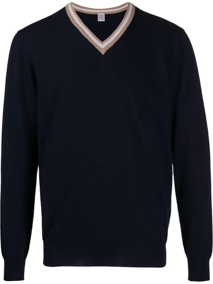 Eleventy Striped V-neck Jumper - Blue