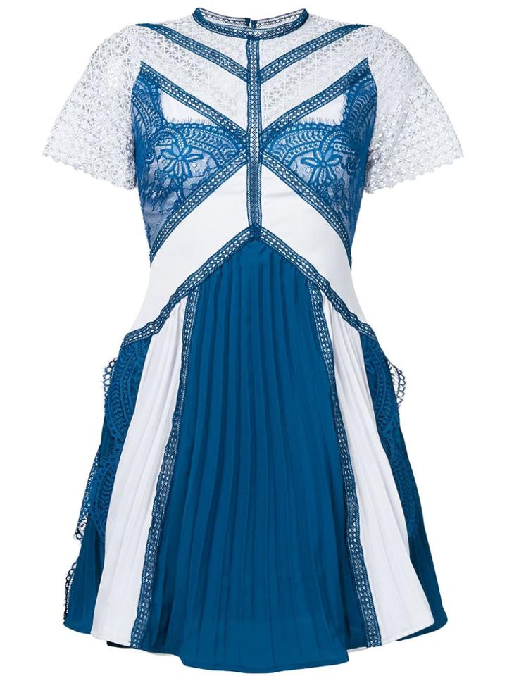 Self-portrait Pleated Lace Dress - Blue