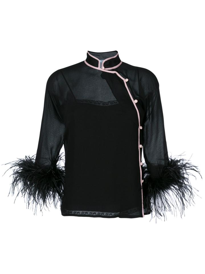Prada Feather Trim Blouse - Black