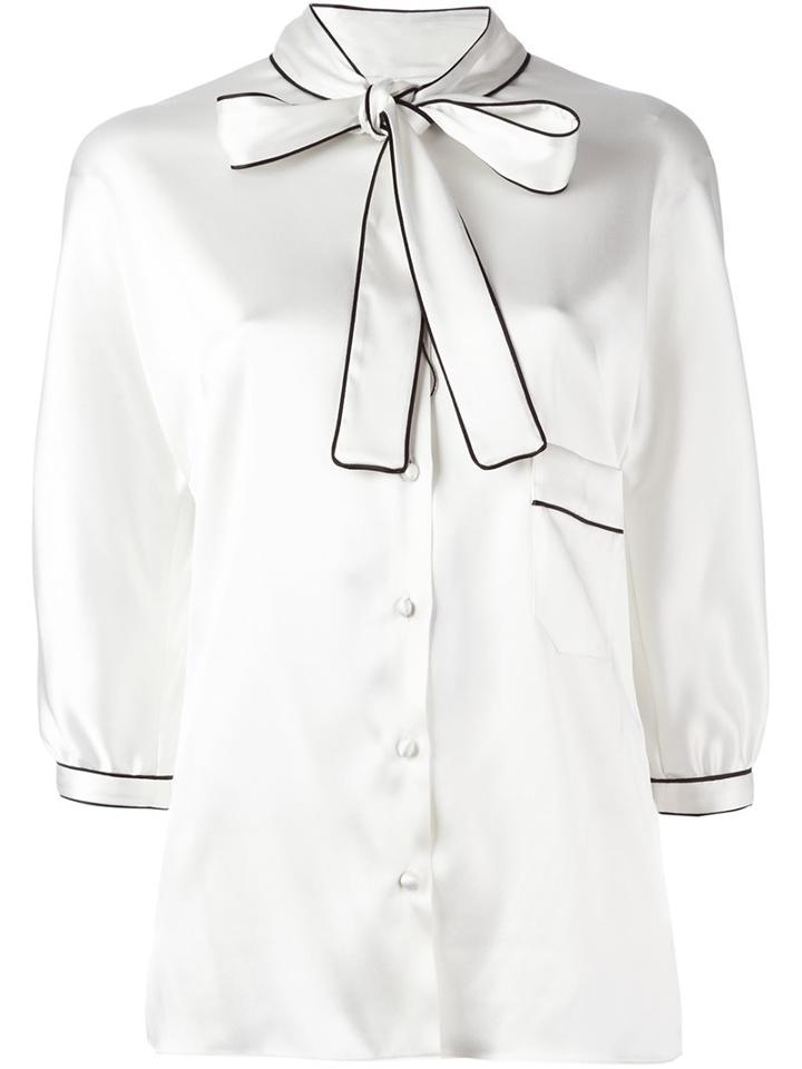 Dolce & Gabbana Pussy Bow Blouse, Women's, Size: 48, White, Silk/spandex/elastane