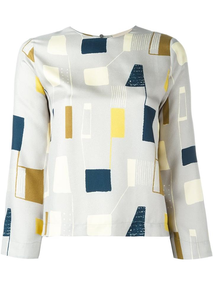 Erika Cavallini Abstract Print Blouse, Women's, Size: 42, Grey, Silk
