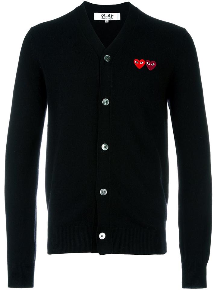 Comme Des Garçons Play V Neck Cardigan, Men's, Size: Medium, Black, Wool
